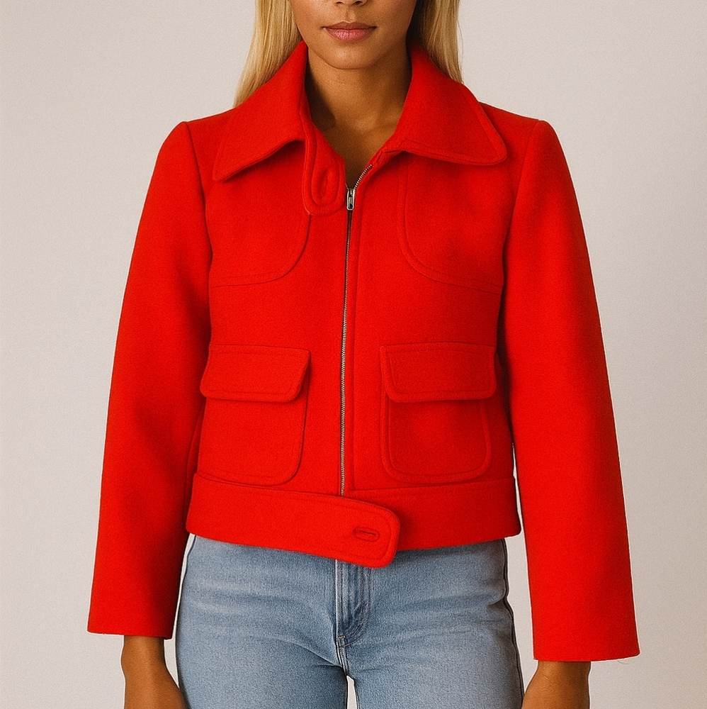 CALVIN KLEIN x VINTAGE 60s/70's structured red wool cropped boxy mod moto jacket